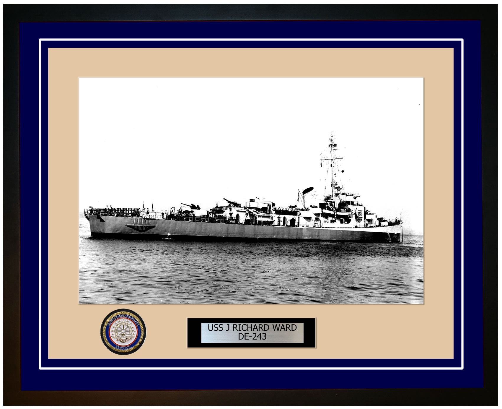 USS J Richard Ward DE-243 Framed Navy Ship Photo Blue