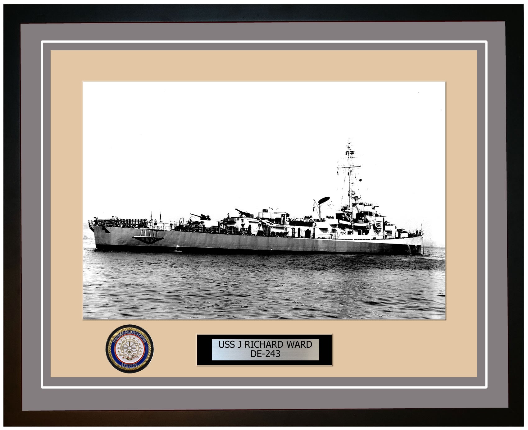 USS J Richard Ward DE-243 Framed Navy Ship Photo Grey