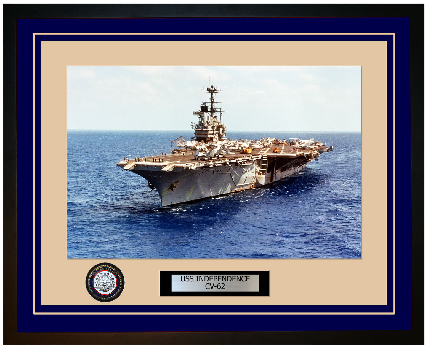 USS INDEPENDENCE CV-62 Framed Navy Ship Photo Blue