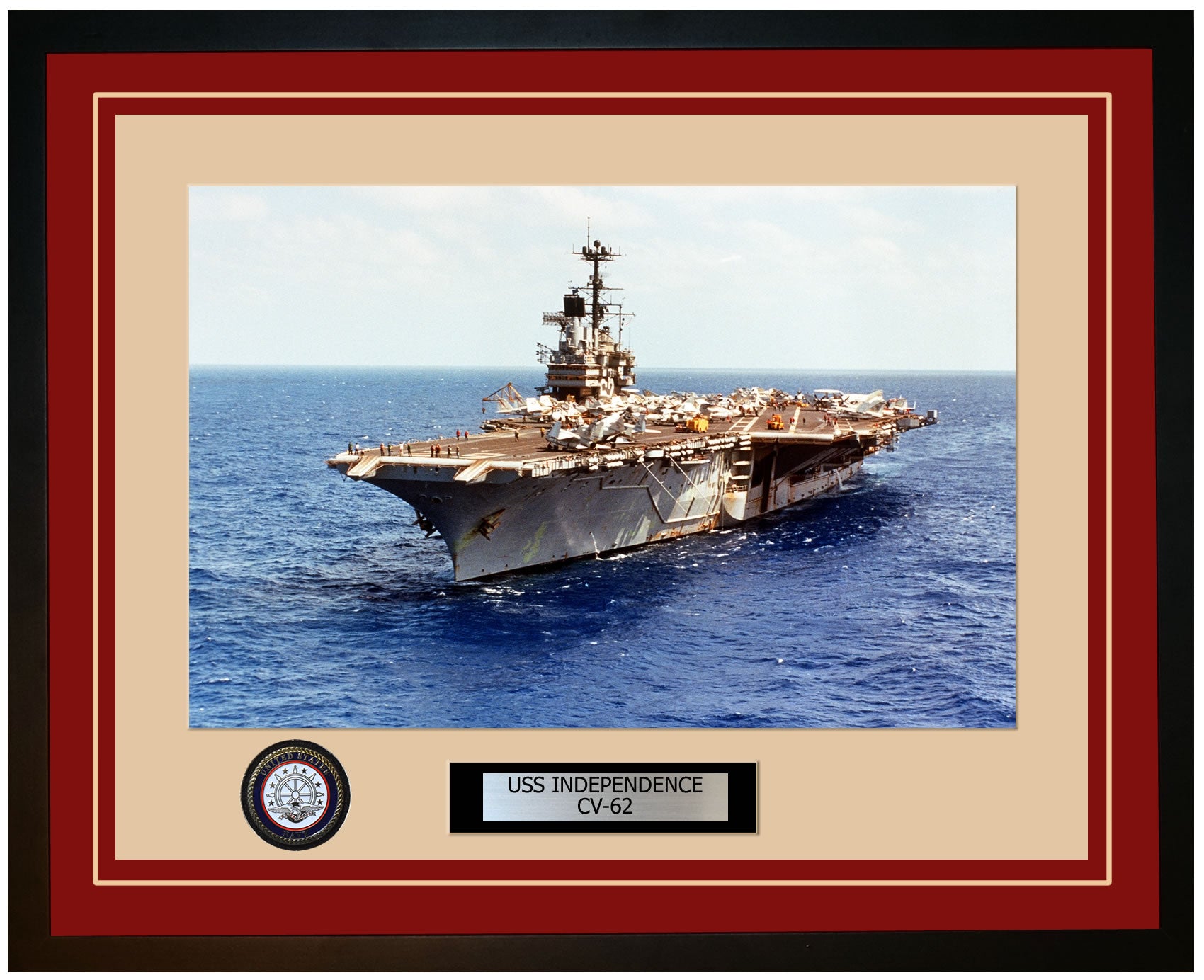 USS INDEPENDENCE CV-62 Framed Navy Ship Photo Burgundy