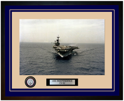 USS INDEPENDENCE CV-62 Framed Navy Ship Photo Blue