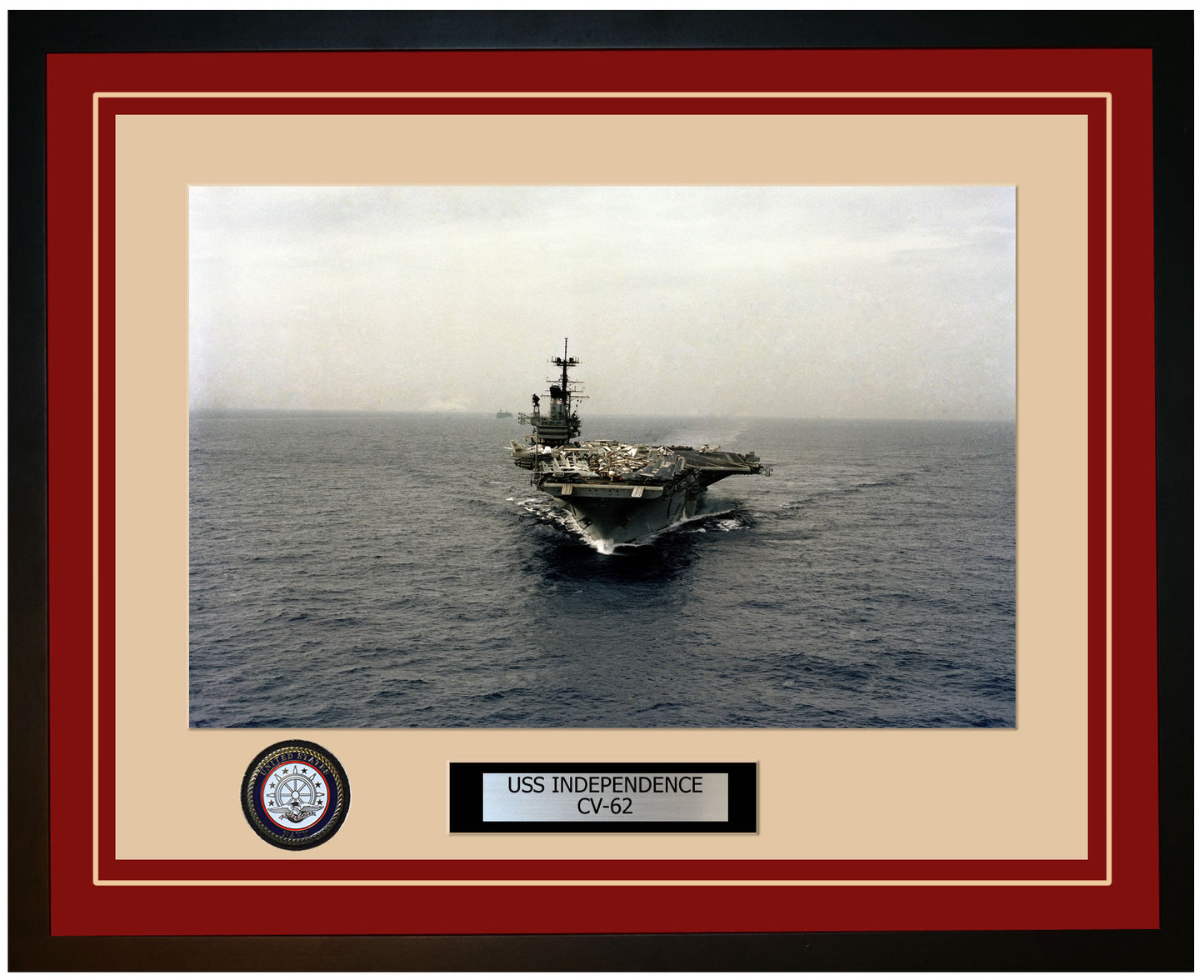 USS INDEPENDENCE CV-62 Framed Navy Ship Photo Burgundy