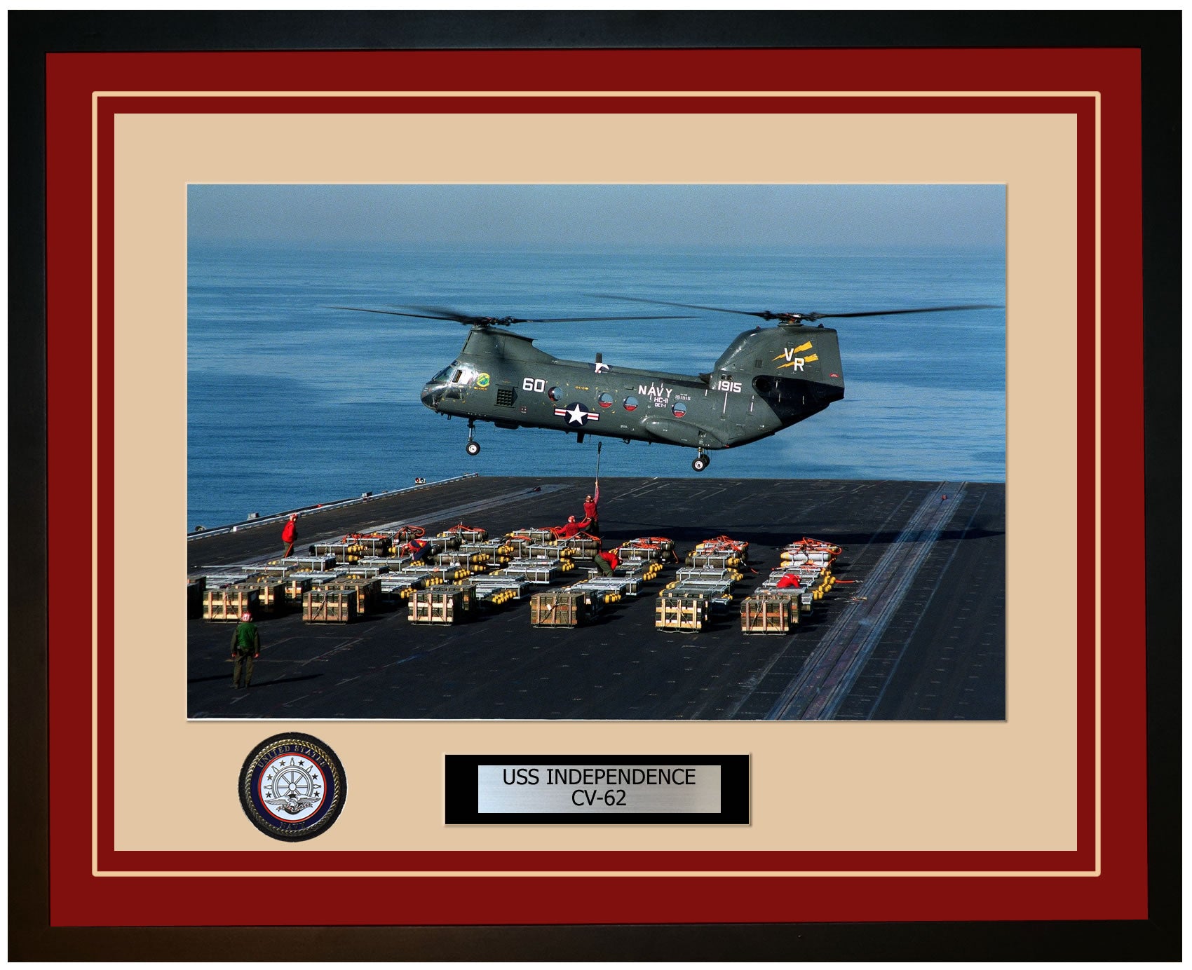 USS INDEPENDENCE CV-62 Framed Navy Ship Photo Burgundy