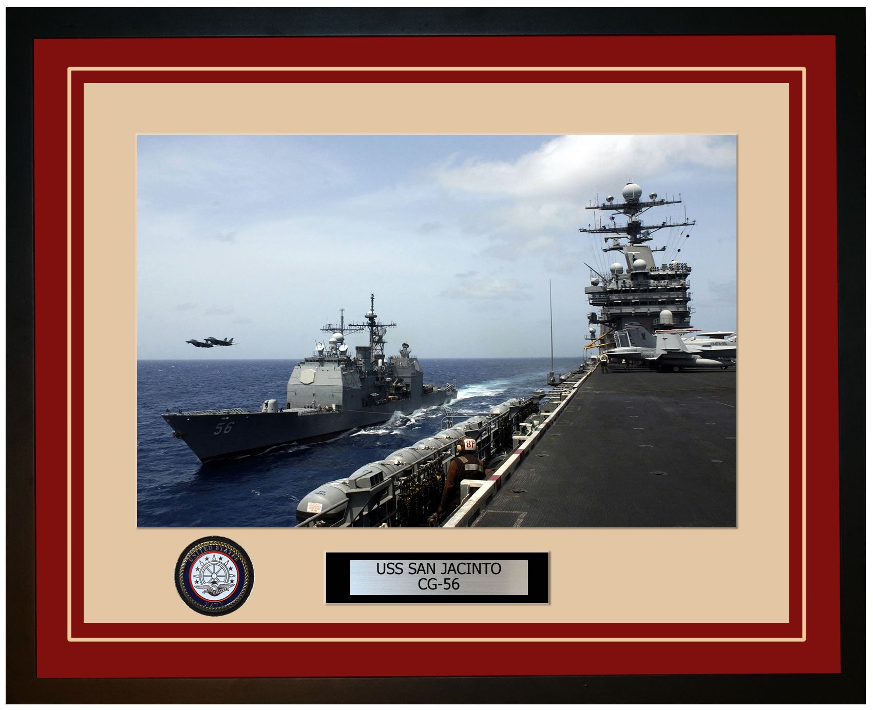 USS SAN JACINTO CG-56 Framed Navy Ship Photo Burgundy