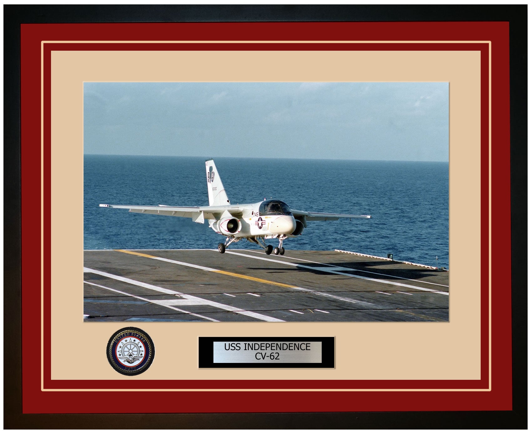 USS INDEPENDENCE CV-62 Framed Navy Ship Photo Burgundy