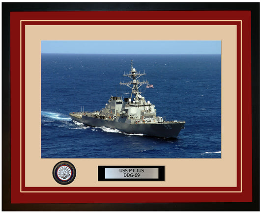 USS MILIUS DDG-69 Framed Navy Ship Photo Burgundy