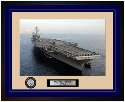 USS KITTY HAWK CV-63 Framed Navy Ship Photo Blue