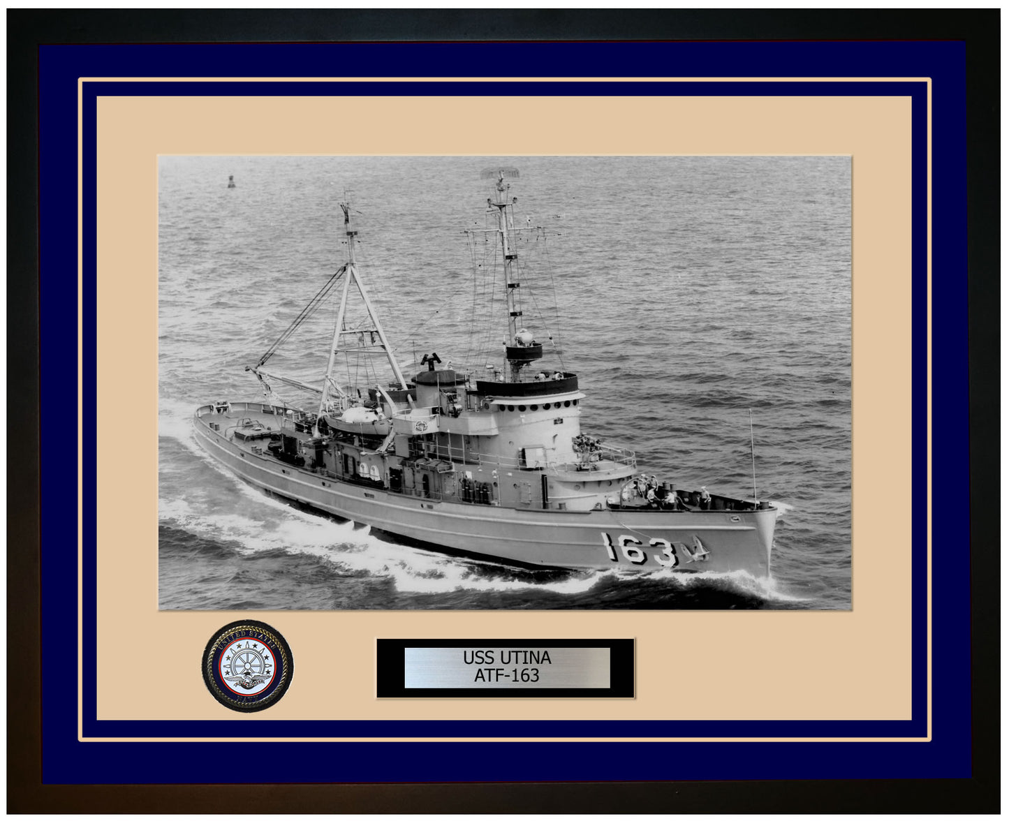 USS UTINA ATF-163 Framed Navy Ship Photo Blue