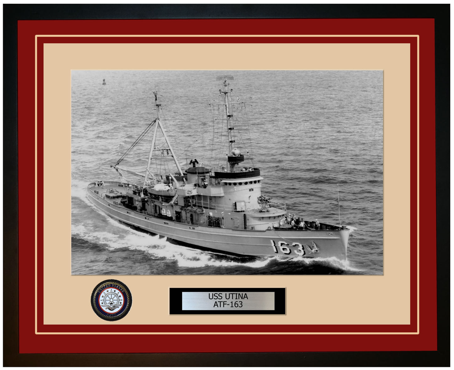 USS UTINA ATF-163 Framed Navy Ship Photo Burgundy