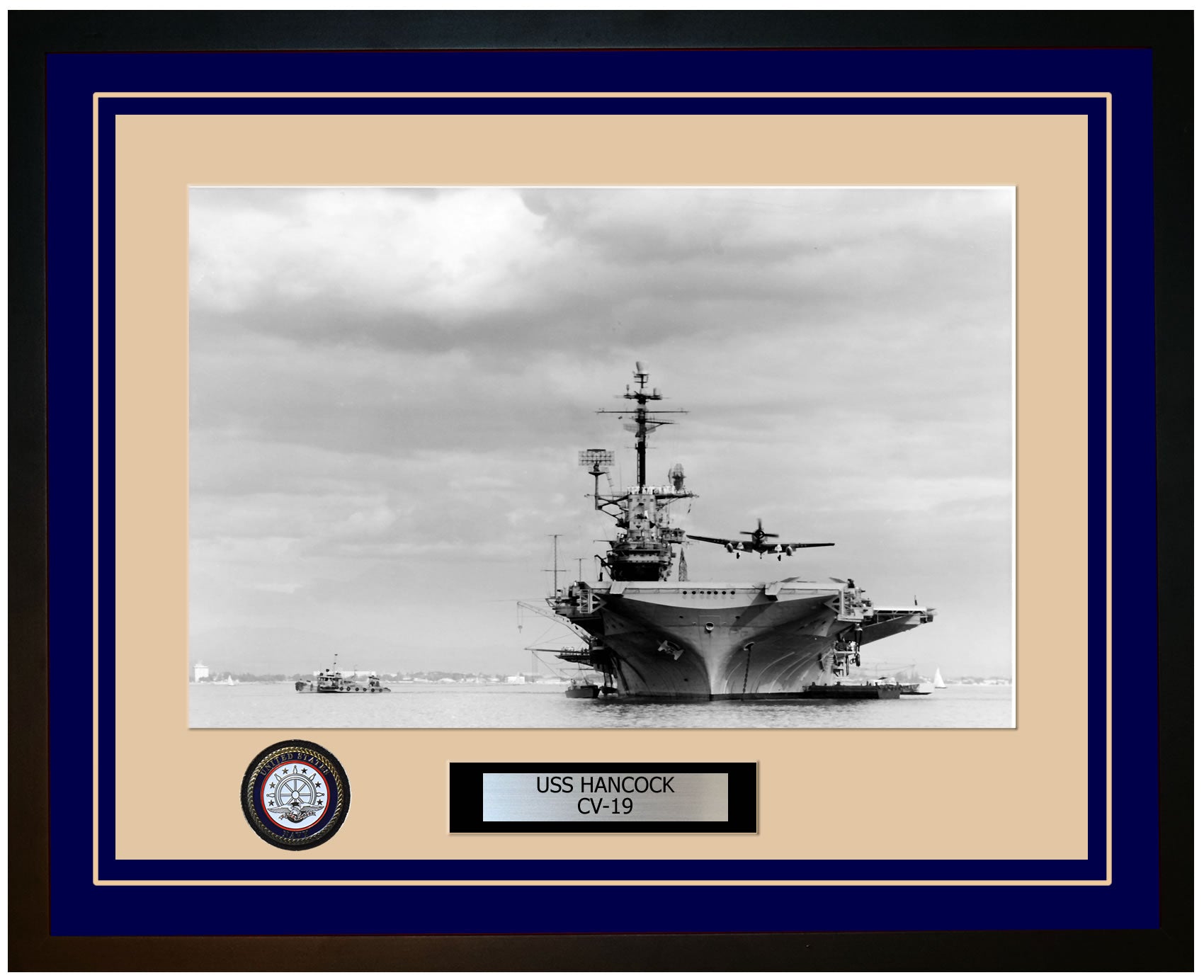 USS HANCOCK CV-19 Framed Navy Ship Photo Blue