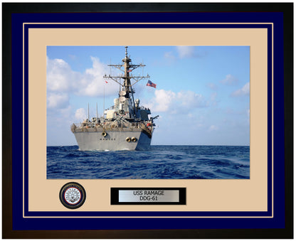 USS RAMAGE DDG-61 Framed Navy Ship Photo Blue