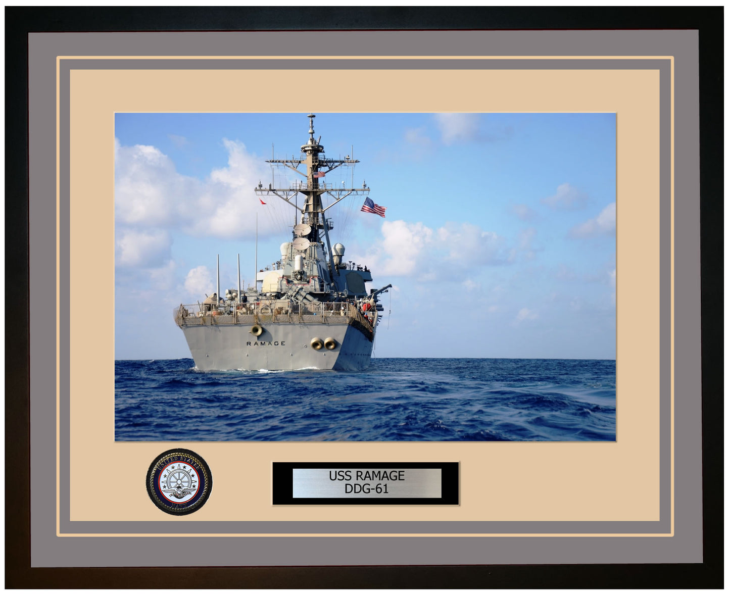 USS RAMAGE DDG-61 Framed Navy Ship Photo Grey