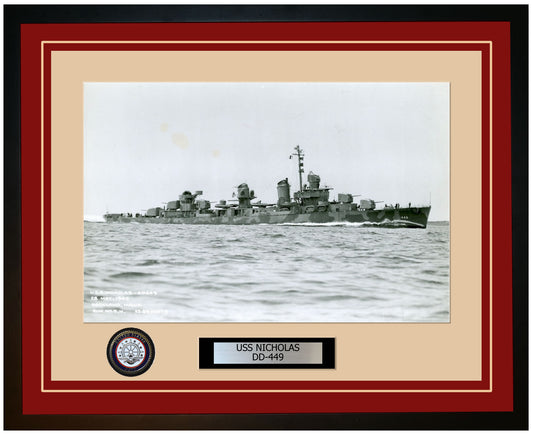 USS NICHOLAS DD-449 Framed Navy Ship Photo Burgundy