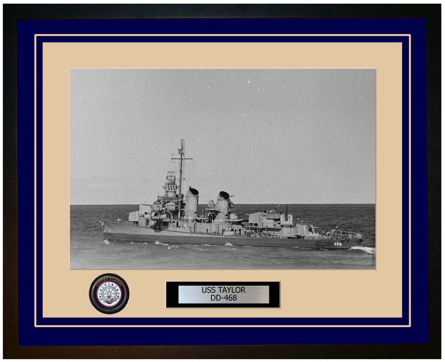 USS TAYLOR DD-468 Framed Navy Ship Photo Blue