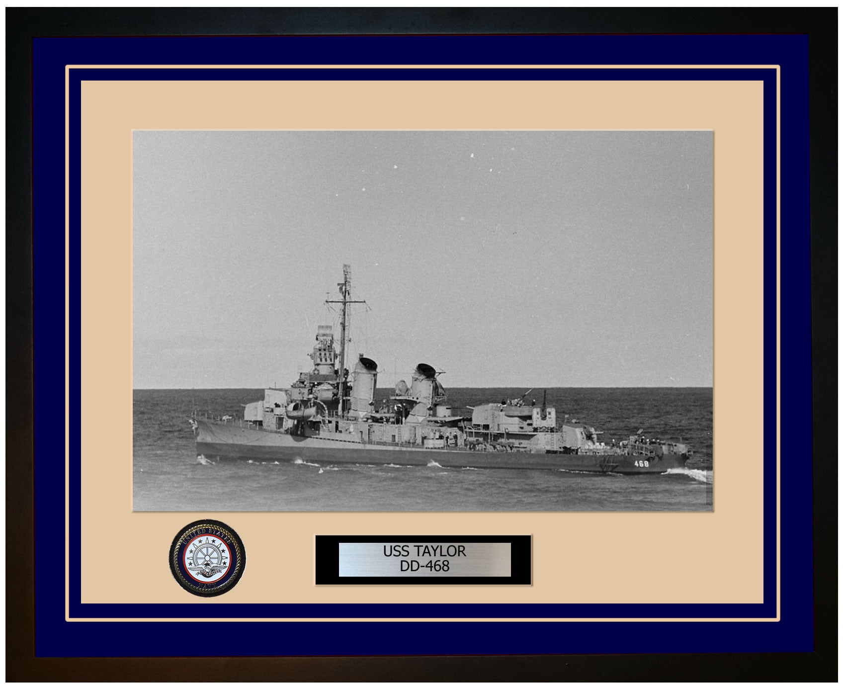 USS TAYLOR DD-468 Framed Navy Ship Photo Blue