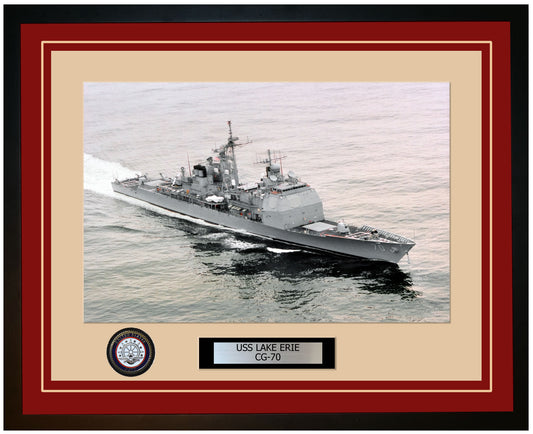 USS LAKE ERIE CG-70 Framed Navy Ship Photo Burgundy