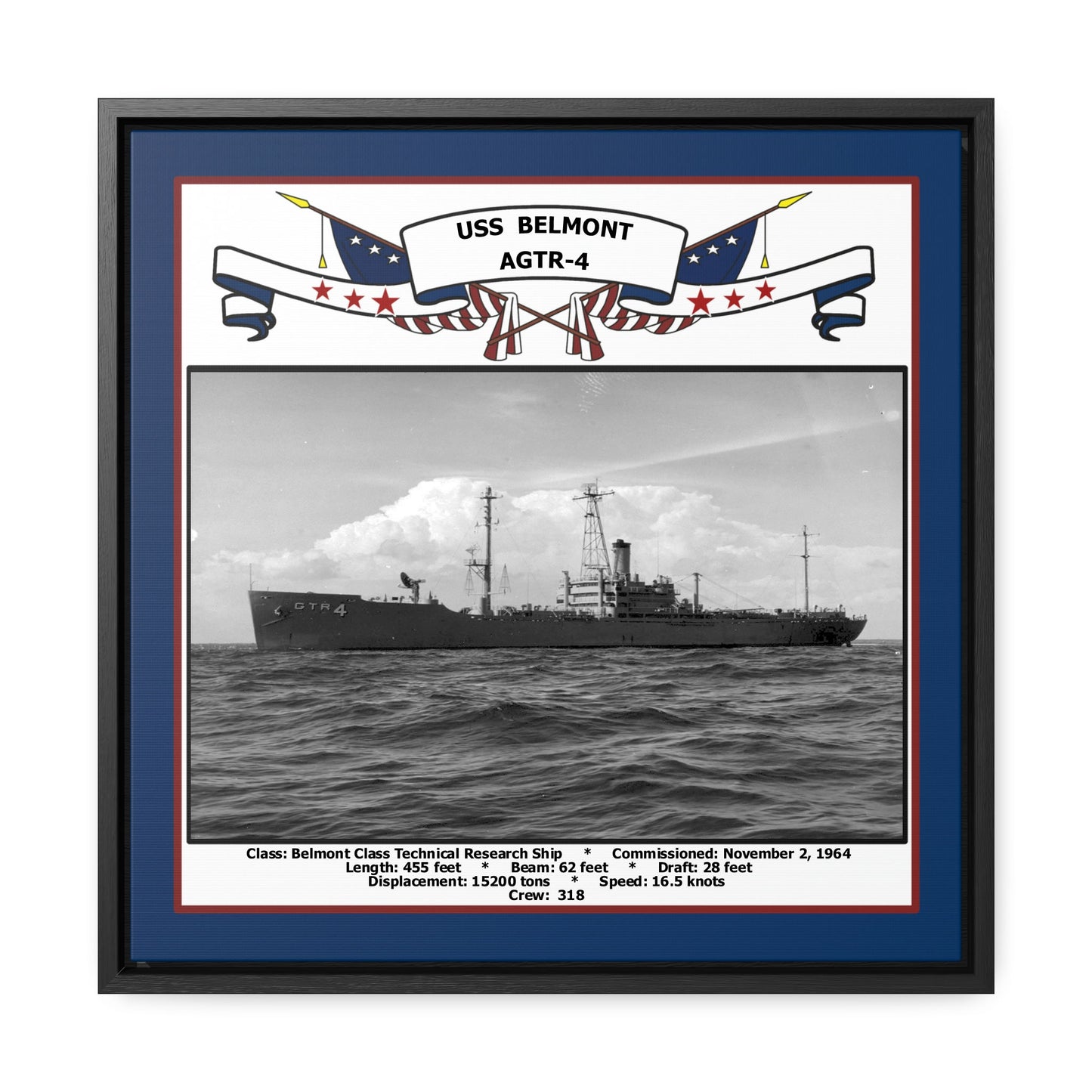 USS Belmont AGTR-4 Navy Floating Frame Photo Front View