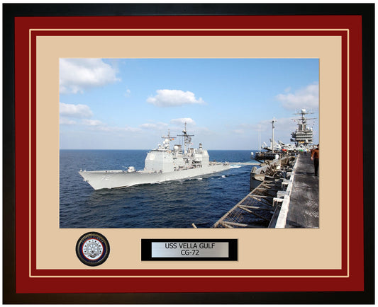 USS VELLA GULF CG-72 Framed Navy Ship Photo Burgundy