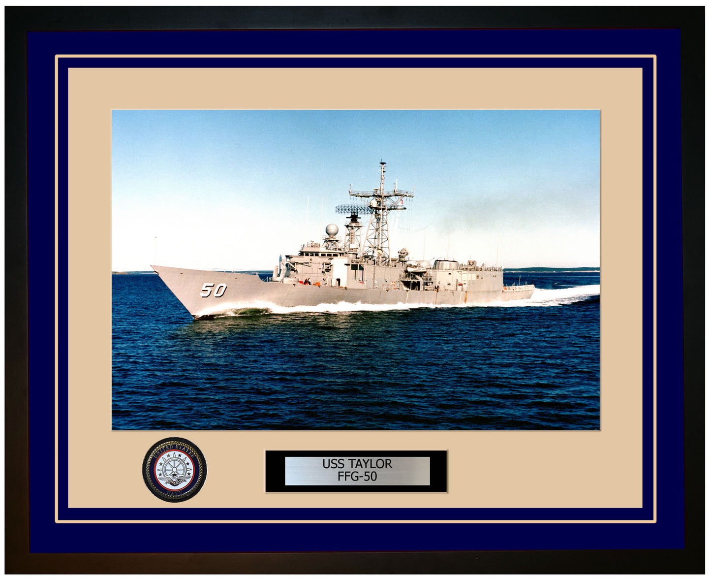 USS TAYLOR FFG-50 Framed Navy Ship Photo Blue