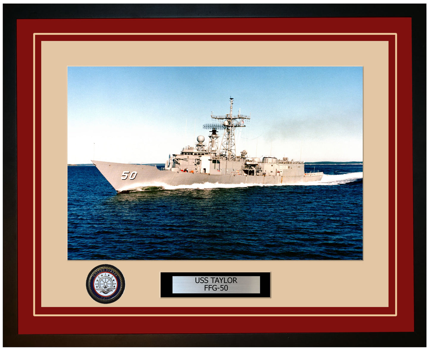 USS TAYLOR FFG-50 Framed Navy Ship Photo Burgundy