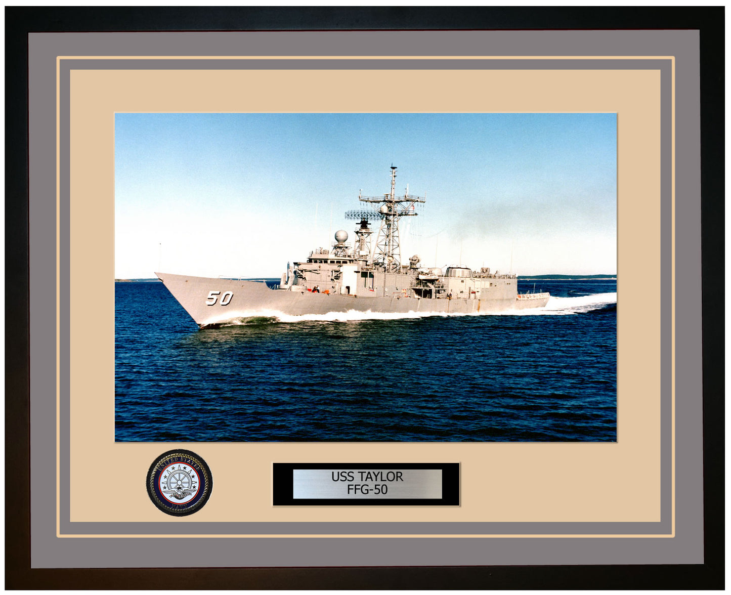 USS TAYLOR FFG-50 Framed Navy Ship Photo Grey