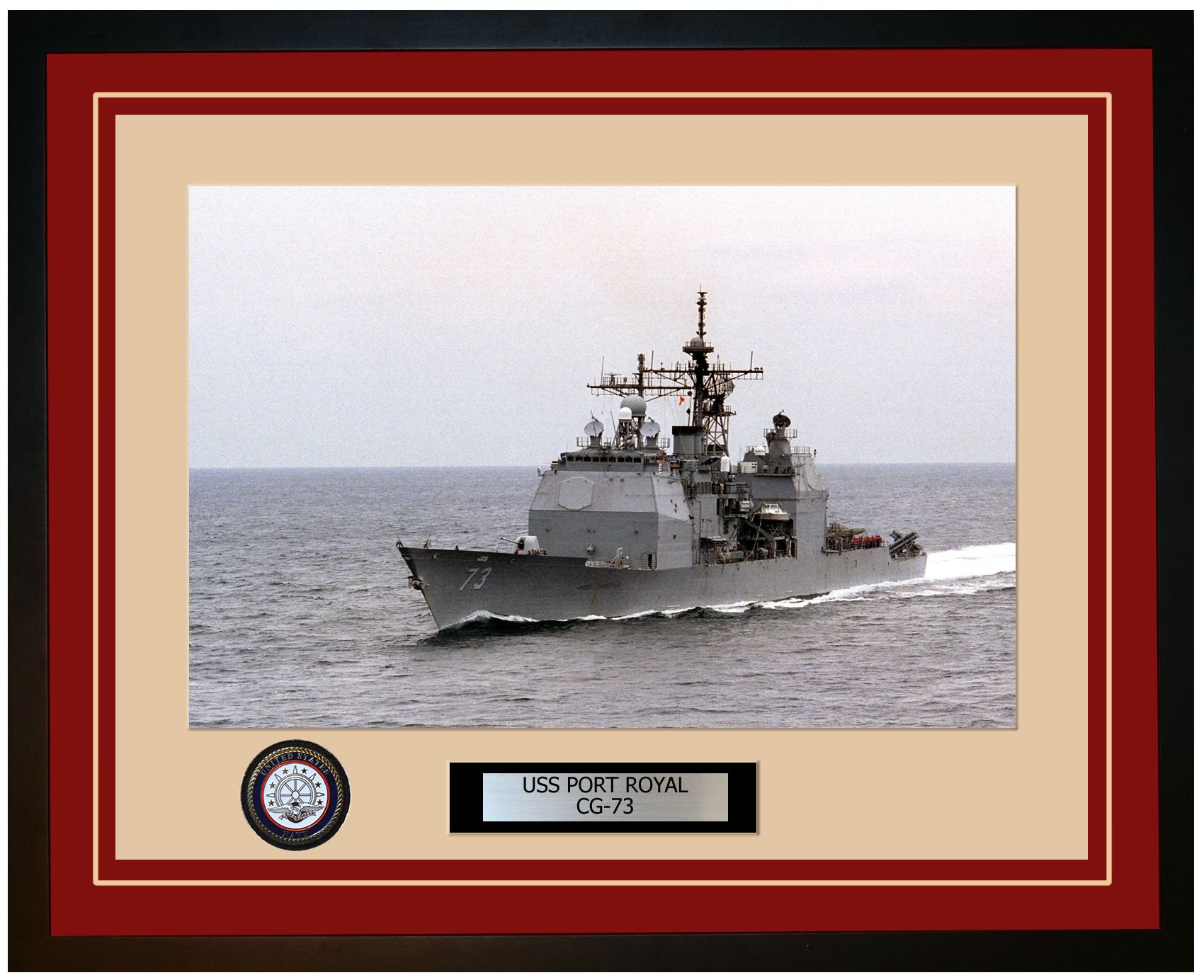 USS PORT ROYAL CG-73 Framed Navy Ship Photo Burgundy