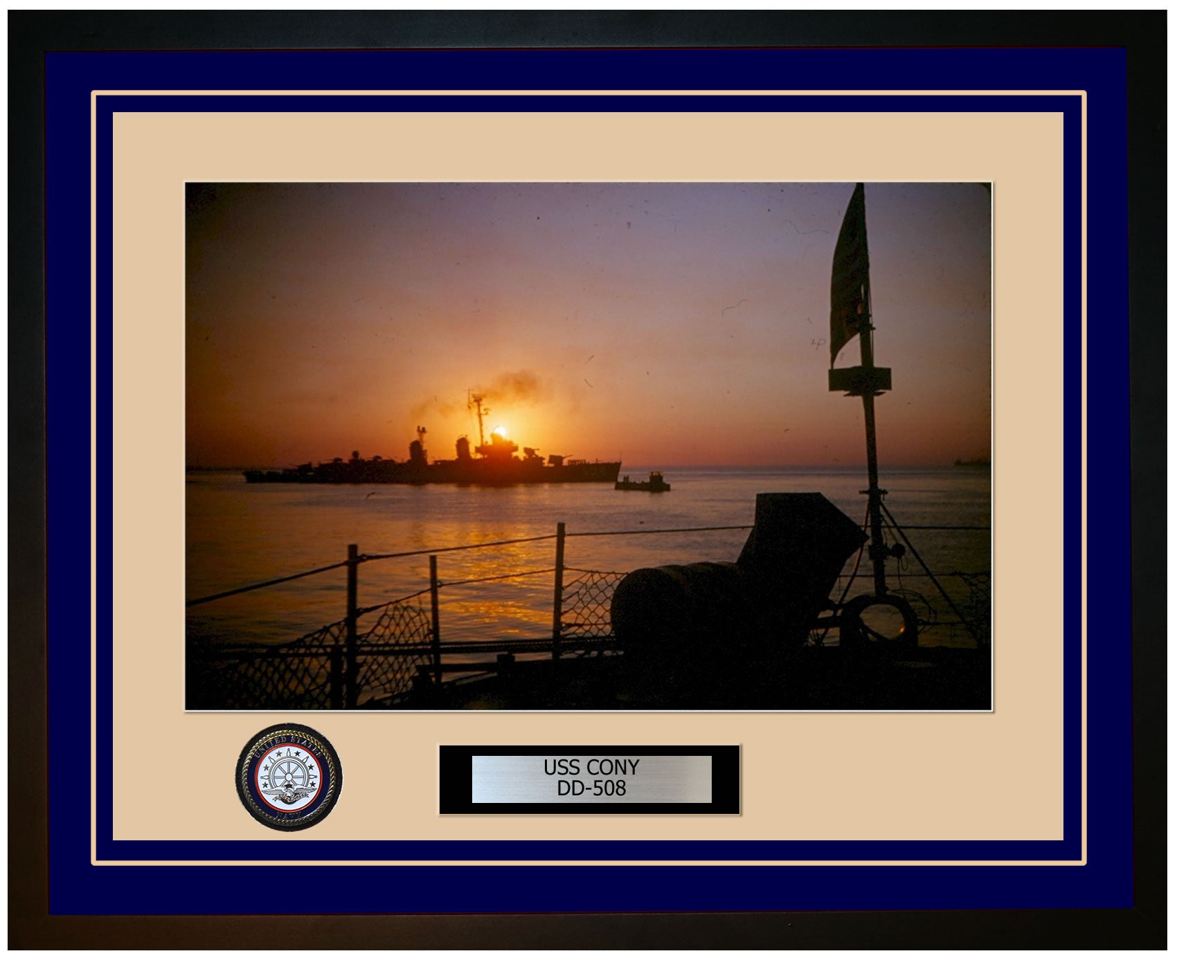 USS CONY DD-508 Framed Navy Ship Photo Blue