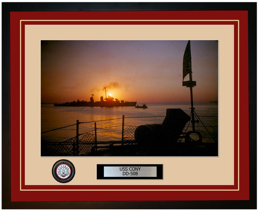 USS CONY DD-508 Framed Navy Ship Photo Burgundy