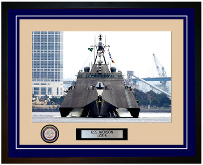 USS Jackson LCS-6 Framed Navy Ship Photo Blue