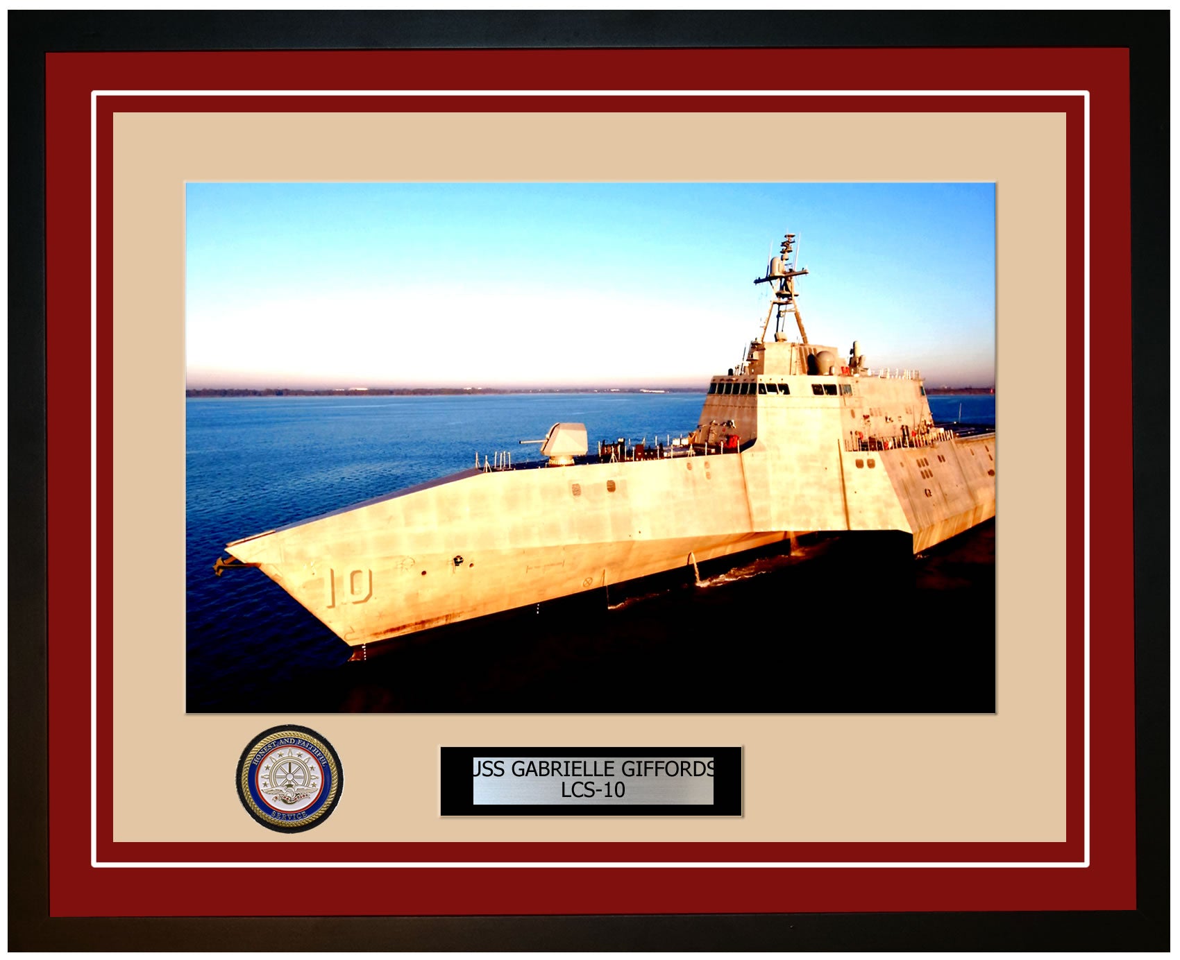 USS Gabrielle Giffords LCS-10 Framed Navy Ship Photo Burgundy