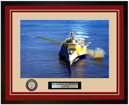 USS Gabrielle Giffords LCS-10 Framed Navy Ship Photo Burgundy