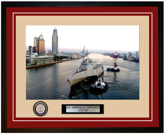 USS Gabrielle Giffords LCS-10 Framed Navy Ship Photo Burgundy