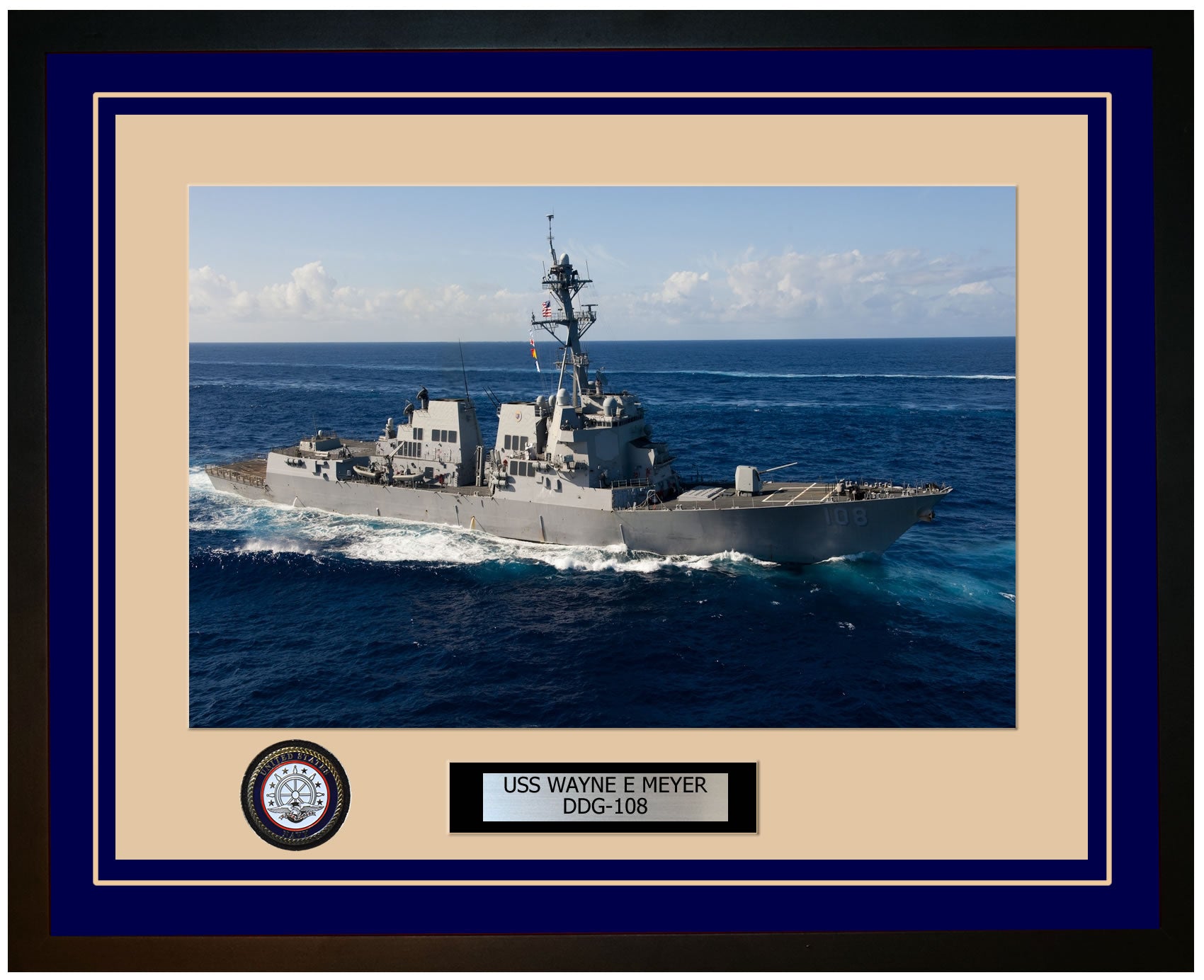 USS WAYNE E MEYER DDG-108 Framed Navy Ship Photo Blue