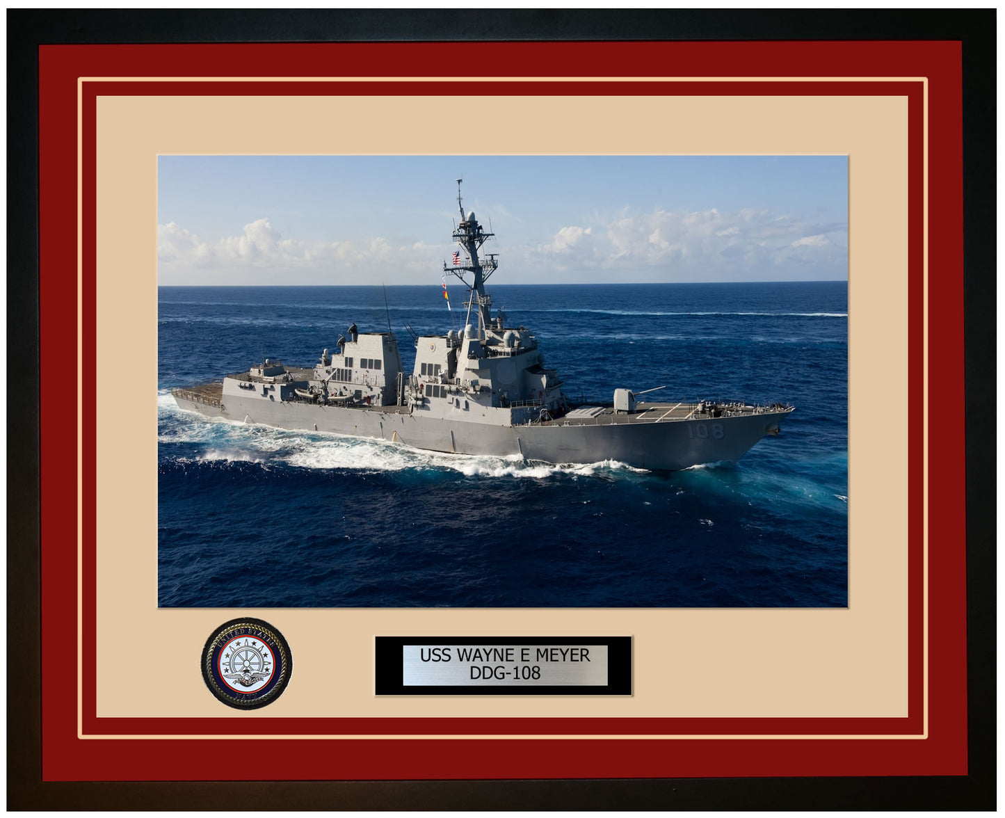 USS WAYNE E MEYER DDG-108 Framed Navy Ship Photo Burgundy