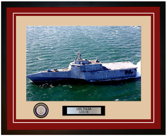 USS Tulsa LCS-16 Framed Navy Ship Photo Burgundy