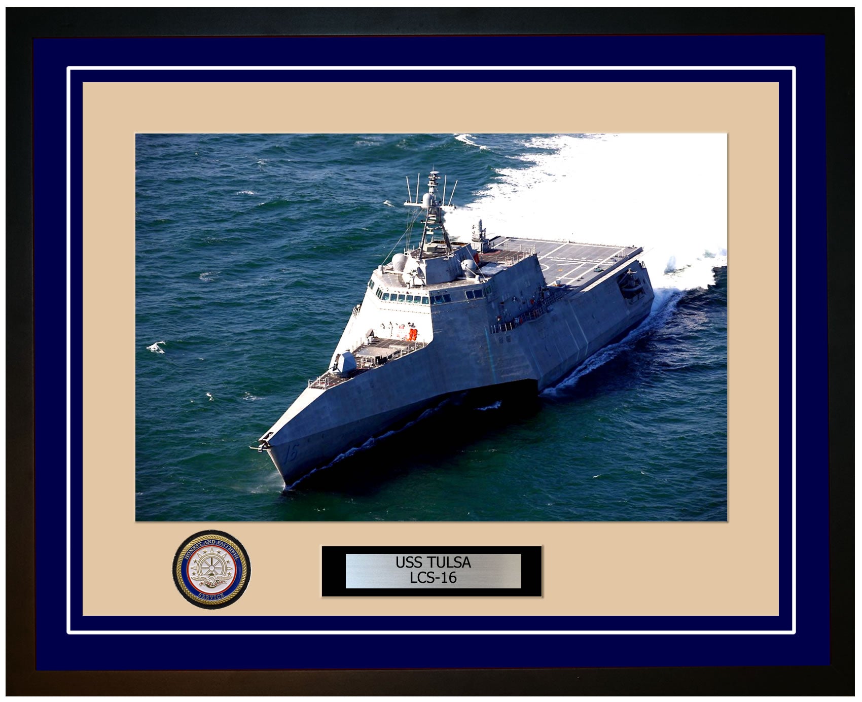 USS Tulsa LCS-16 Framed Navy Ship Photo Blue