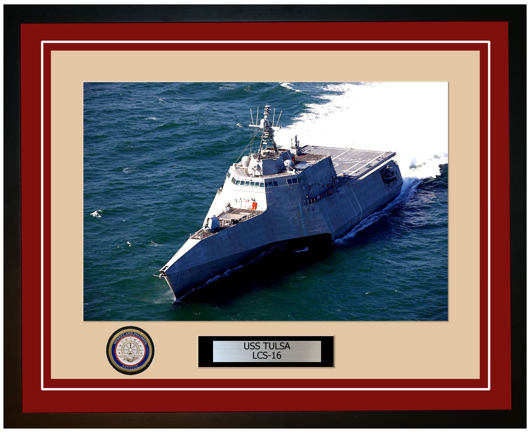 USS Tulsa LCS-16 Framed Navy Ship Photo Burgundy