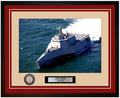 USS Tulsa LCS-16 Framed Navy Ship Photo Burgundy