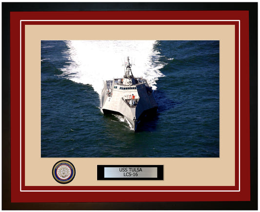 USS Tulsa LCS-16 Framed Navy Ship Photo Burgundy