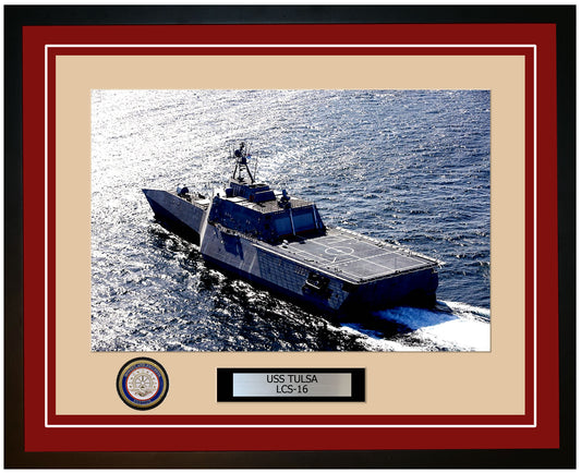 USS Tulsa LCS-16 Framed Navy Ship Photo Burgundy