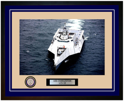 USS Charleston LCS-18 Framed Navy Ship Photo Blue