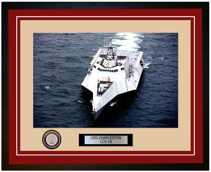 USS Charleston LCS-18 Framed Navy Ship Photo Burgundy