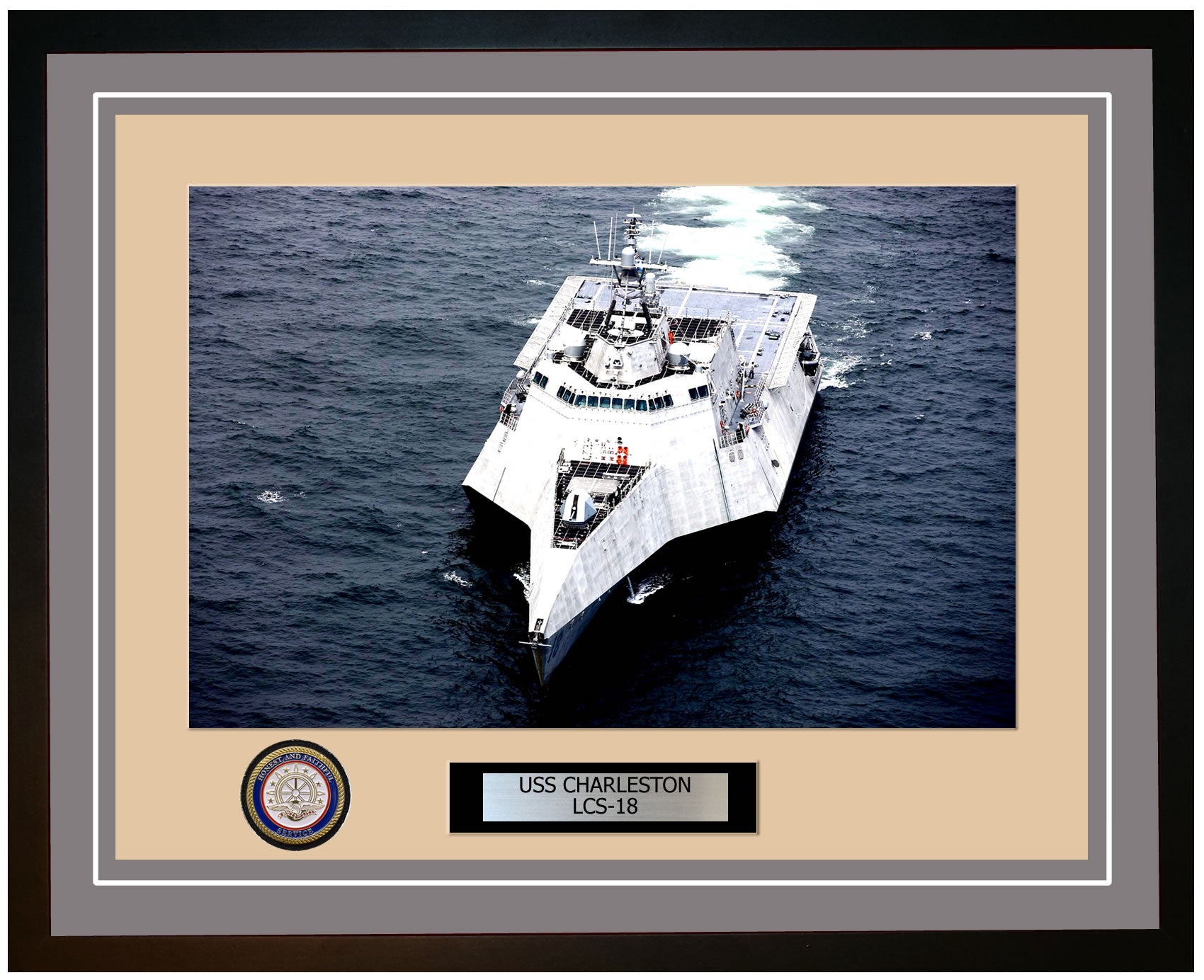 USS Charleston LCS-18 Framed Navy Ship Photo Grey