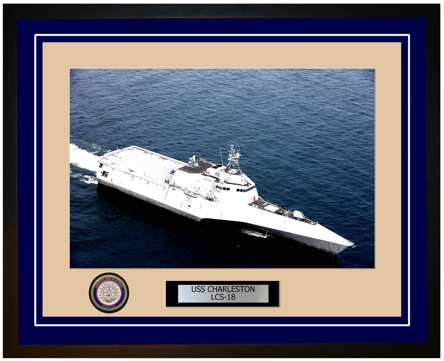 USS Charleston LCS-18 Framed Navy Ship Photo Blue