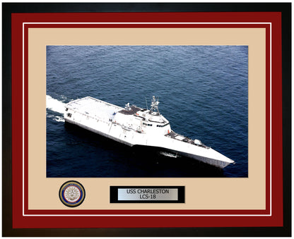 USS Charleston LCS-18 Framed Navy Ship Photo Burgundy