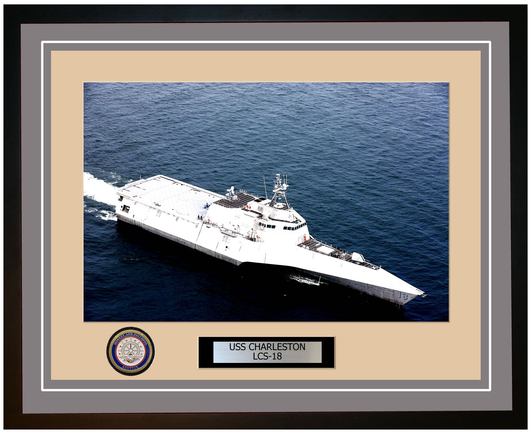 USS Charleston LCS-18 Framed Navy Ship Photo Grey