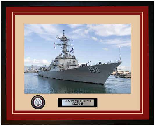 USS WAYNE E MEYER DDG-108 Framed Navy Ship Photo Burgundy