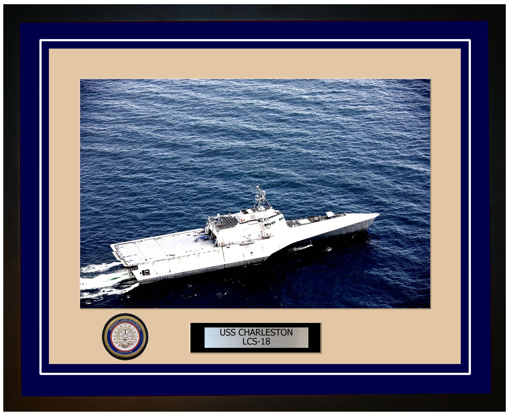 USS Charleston LCS-18 Framed Navy Ship Photo Blue