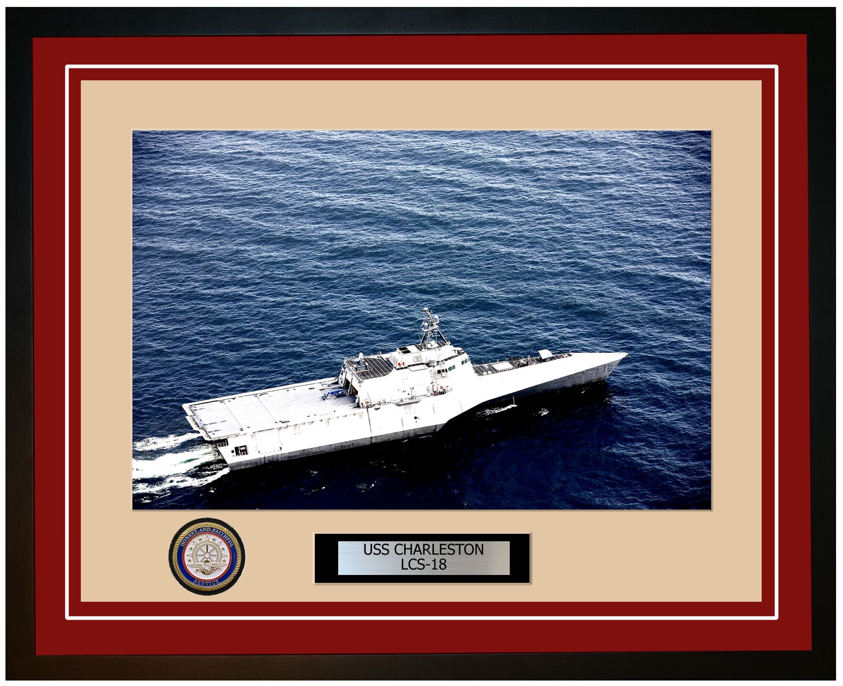 USS Charleston LCS-18 Framed Navy Ship Photo Burgundy