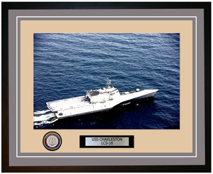 USS Charleston LCS-18 Framed Navy Ship Photo Grey